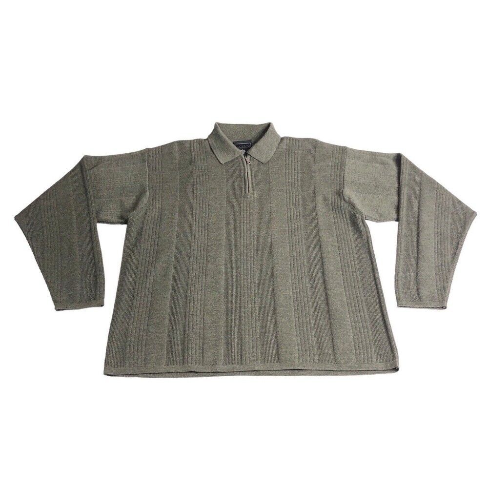 Cezani Sweater Mens Large Green Extra Fine Merino Wool 1/4 Zip‎ Pullover Outdoor